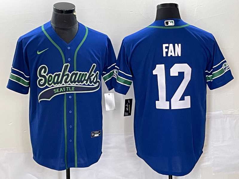 Men%27s Seattle Seahawks #12 Fan Blue Blue With Patch Cool Base Stitched Baseball Jersey